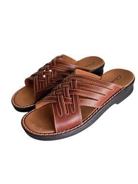 Clarks Lexi Salina Womens Size 8 Brown Leather Comfort Sandal Slip-on Slides NEW